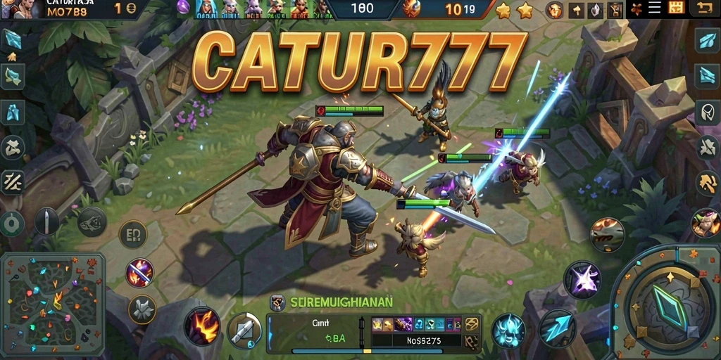 Screenshot gameplay yang menampilkan pertarungan tim strategis di CATUR777.