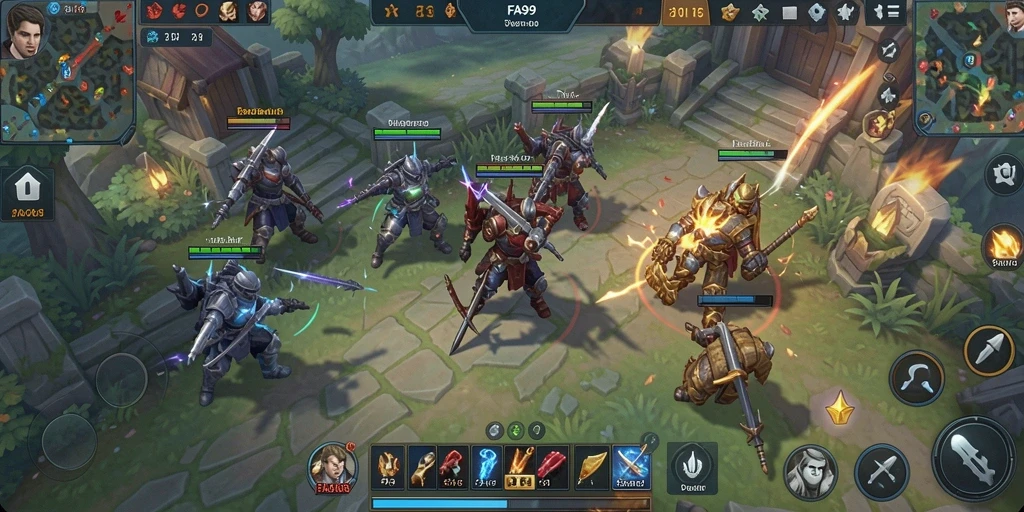 Screenshot gameplay SLG dari FA99 yang menunjukkan pertempuran strategis.