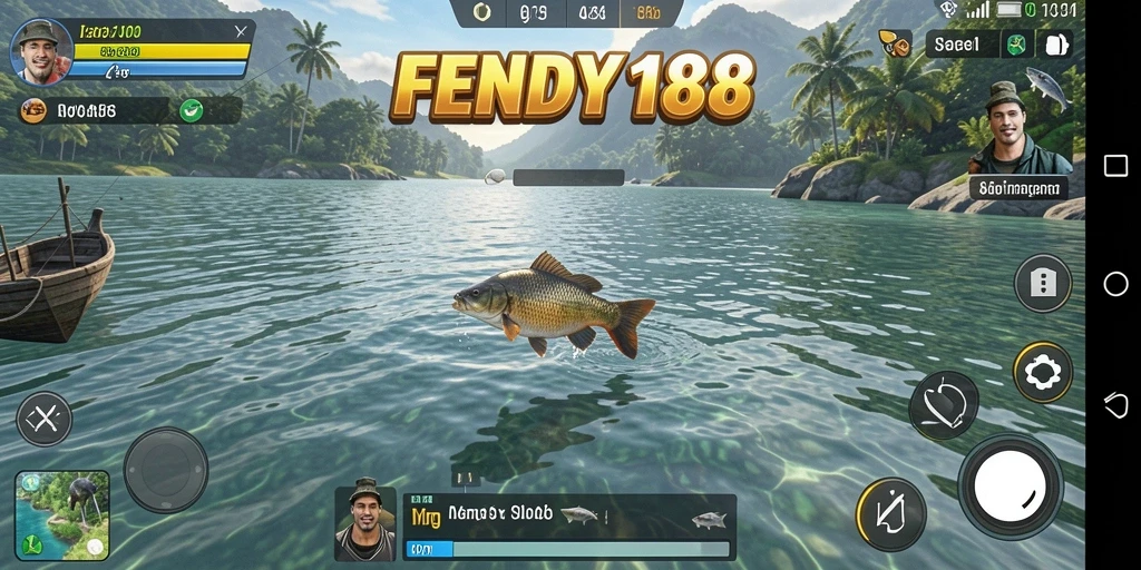 Tampilan gameplay FENDY188 yang memukau saat menyeret ikan ke tepi.