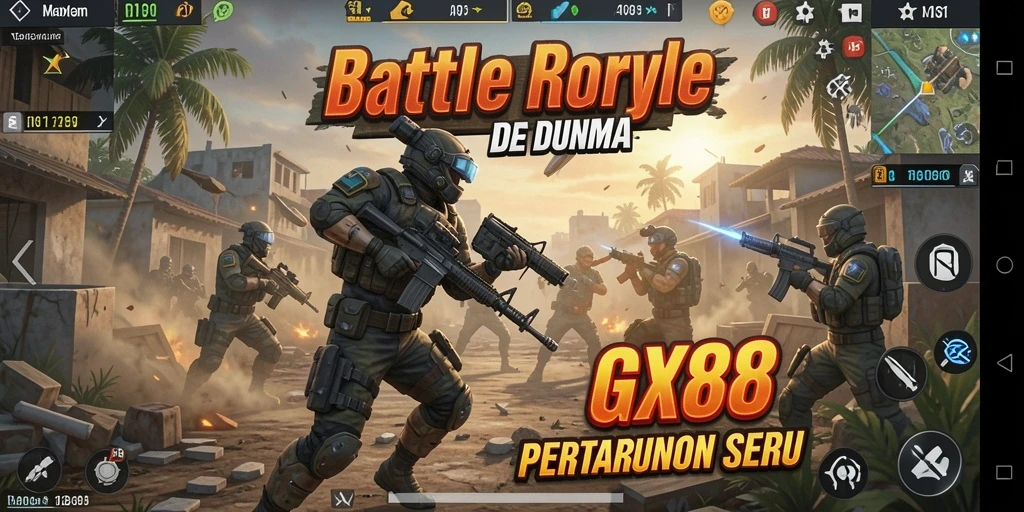 Tampilan aksi seru dalam gameplay Battle Royale GX88.