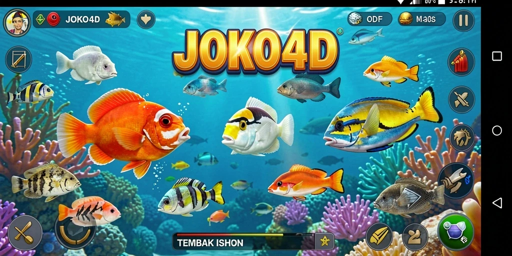 Screenshot gameplay menunjukkan aksi menembak ikan yang seru.