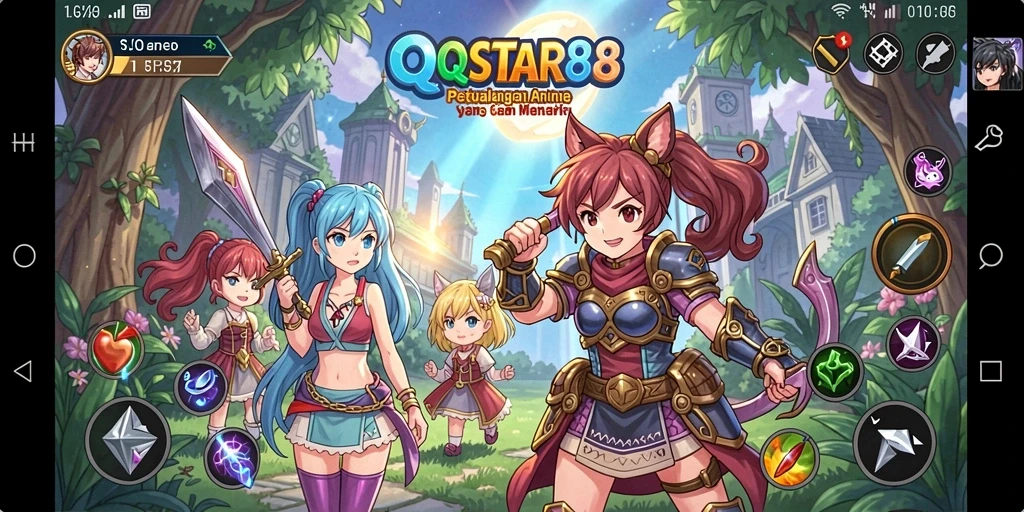Screenshot gameplay QQSTAR88 menampilkan aksi pertarungan karakter Anime.