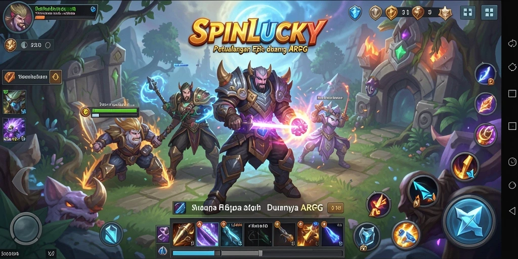 Tangkapan layar gameplay SPINLUCKY menampilkan aksi pertarungan yang intens.