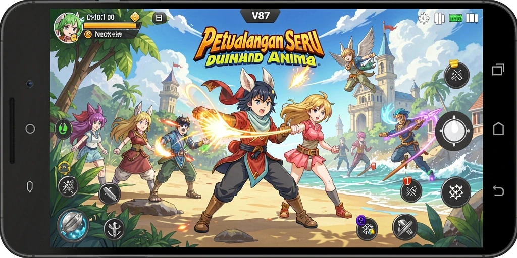 Tampilan gameplay V87 yang seru dan penuh warna.