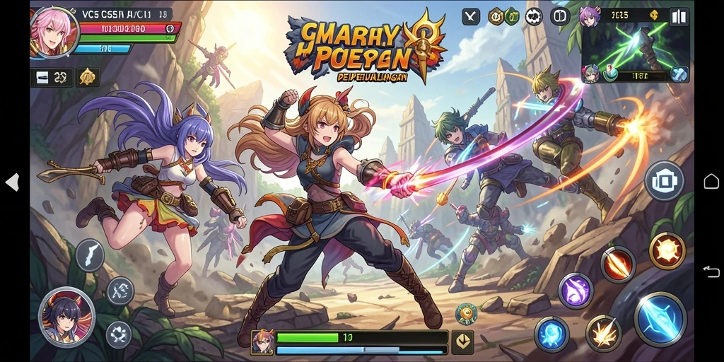 Tampilan gameplay VC55 yang penuh aksi dan karakter anime yang menarik.